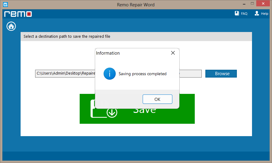 Save repaired document using Remo Repair Word