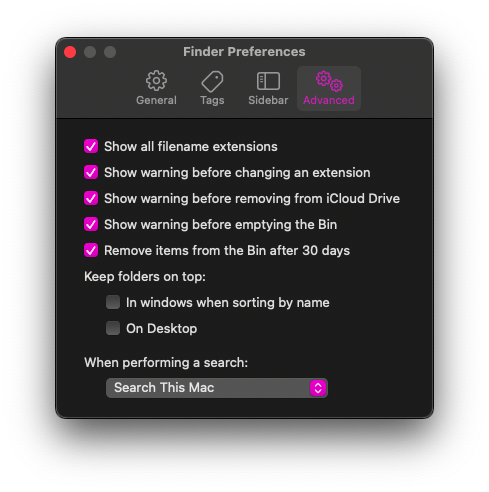 check show all filename extension option