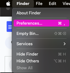 under finder click on the preferences option