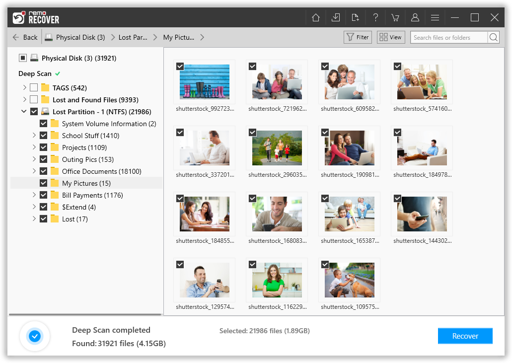 click on the files you want to recover and hit save