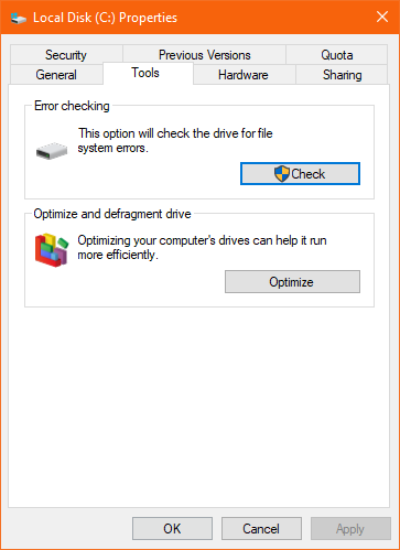 click on check to repair your hard drive 