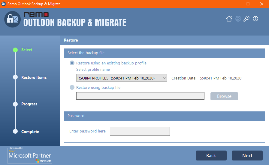 click on backup