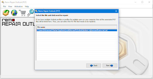 select the corrputed pst file