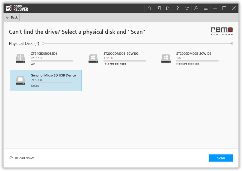click on the Can't find the drive option and Select the Drive