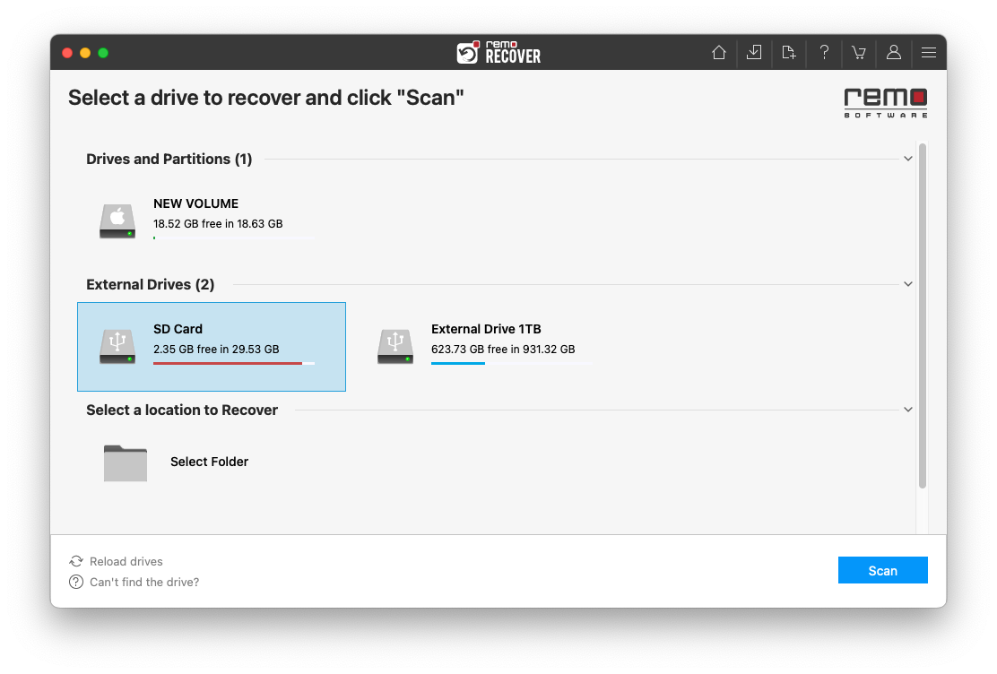 launch the tool, select the drive from which you want to recover photos