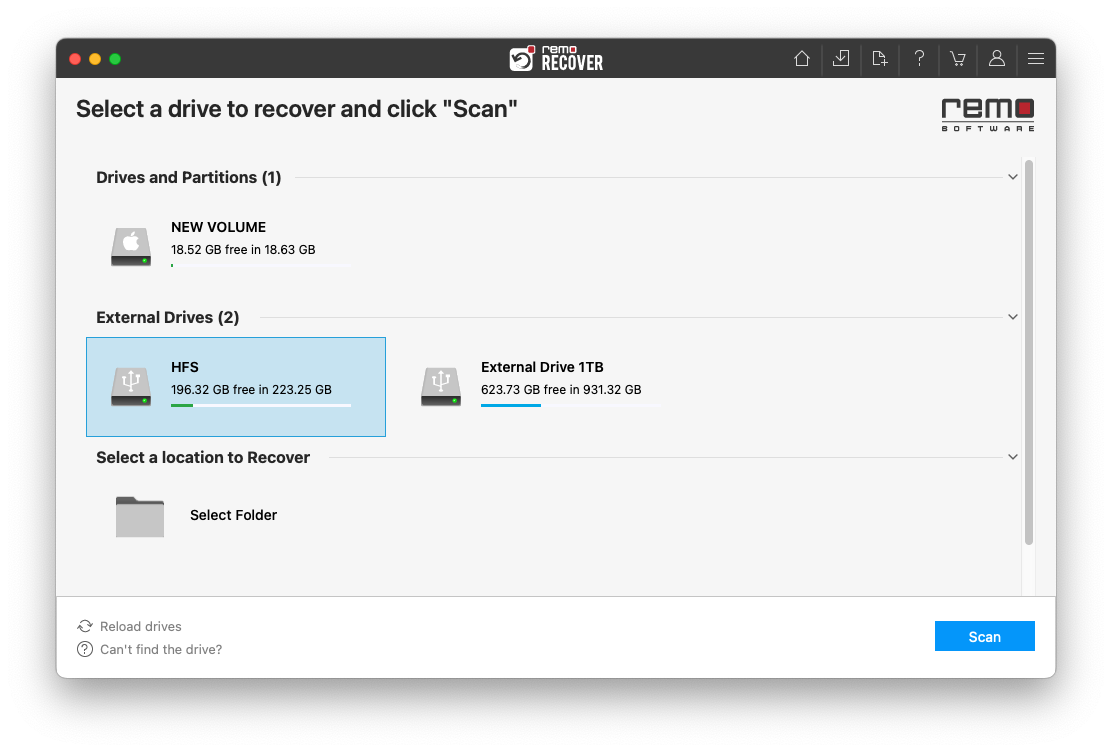 select the location or drive from where you want to recover files and click on scan