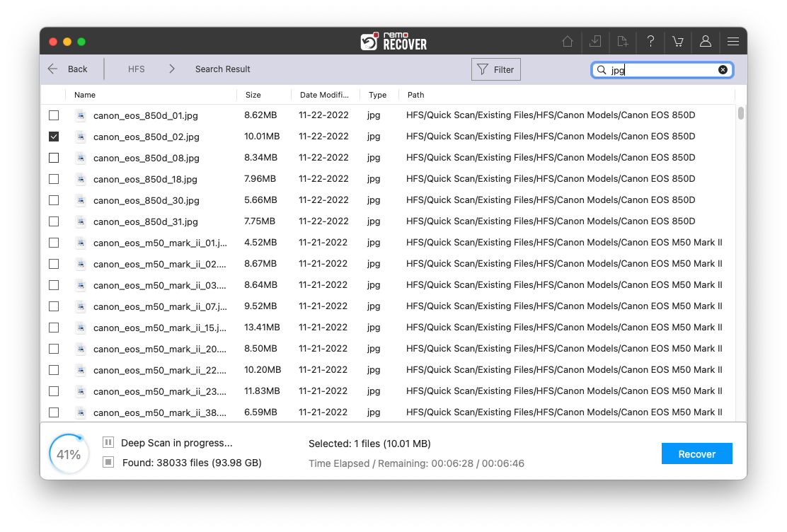 search files using filters