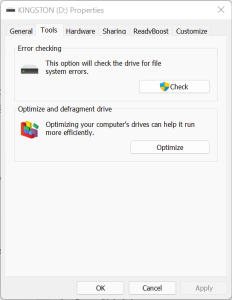 repair pen drive using system checker tool